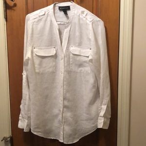 INC Concepts Petite White Button Down Linen Shirt 10P
